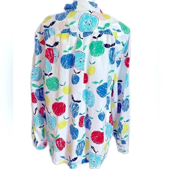 Talbots Large Full Button Front Pocket Teachers Lightweight Apple Print - Picture 7 of 7